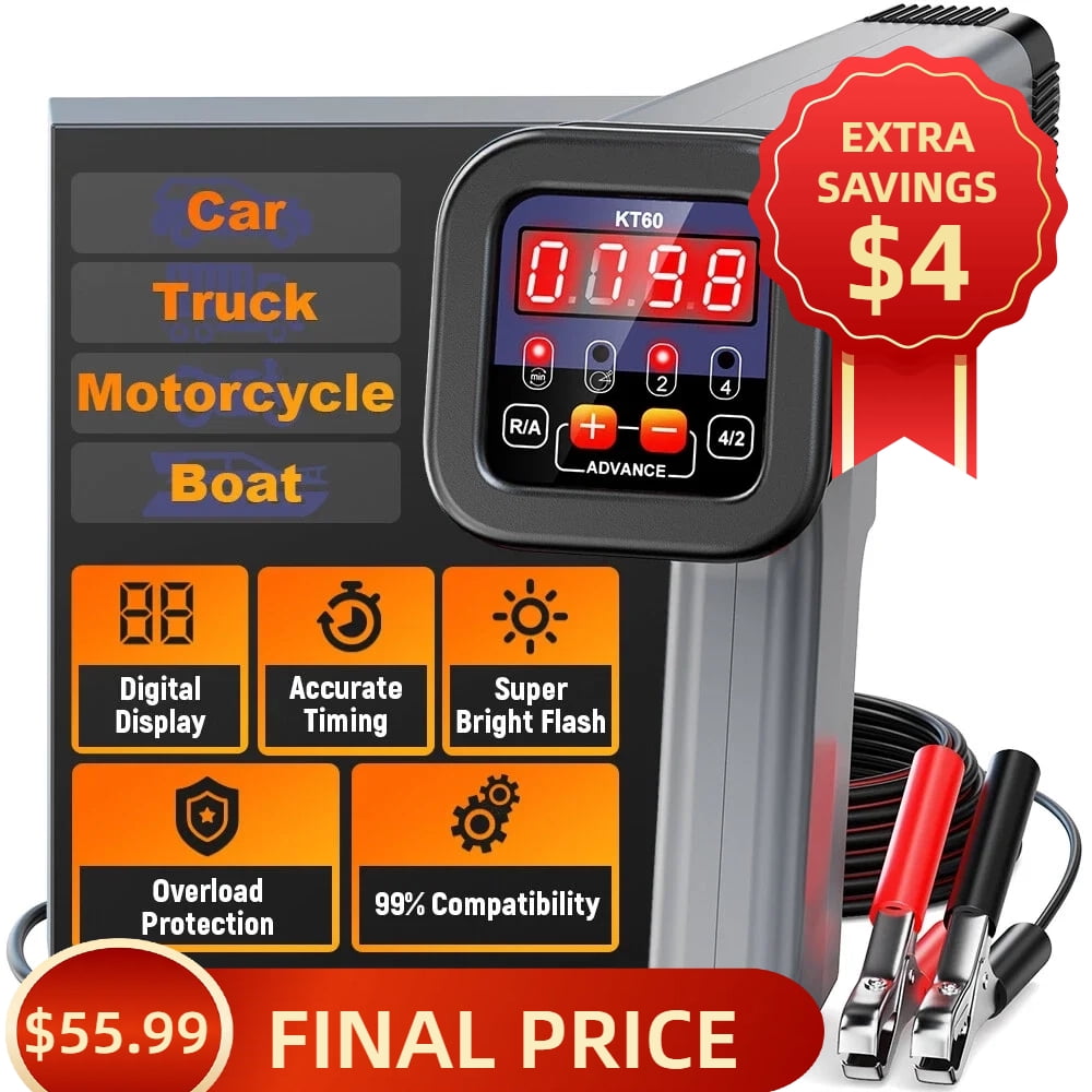 KZYEE KT60 Digital Timing Light, LED Display 12V Automotive Ignition Timing Light for 9V-16V Ignition System Strobe Lamp Detector, Portable Timing Check Auto Vehicle Motorcycle Marine Repair Tool