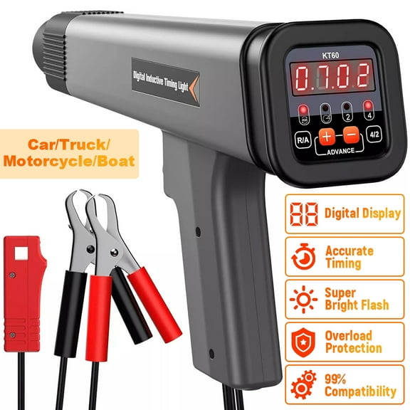 KZYEE KT60 Digital Timing Light LED Display 12V Car Ignition System Detector with Tachometer 12V Engine Timing Gun for Classic Cars, Motorcycles, Marine, 2/4 Stroke Gas Engines