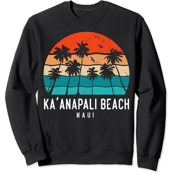 Tree Plan In Graphics Ka'Anapali Beach Maui Hawaii Hi Palm Tree Graphic Sweatshirt - Walmart.com