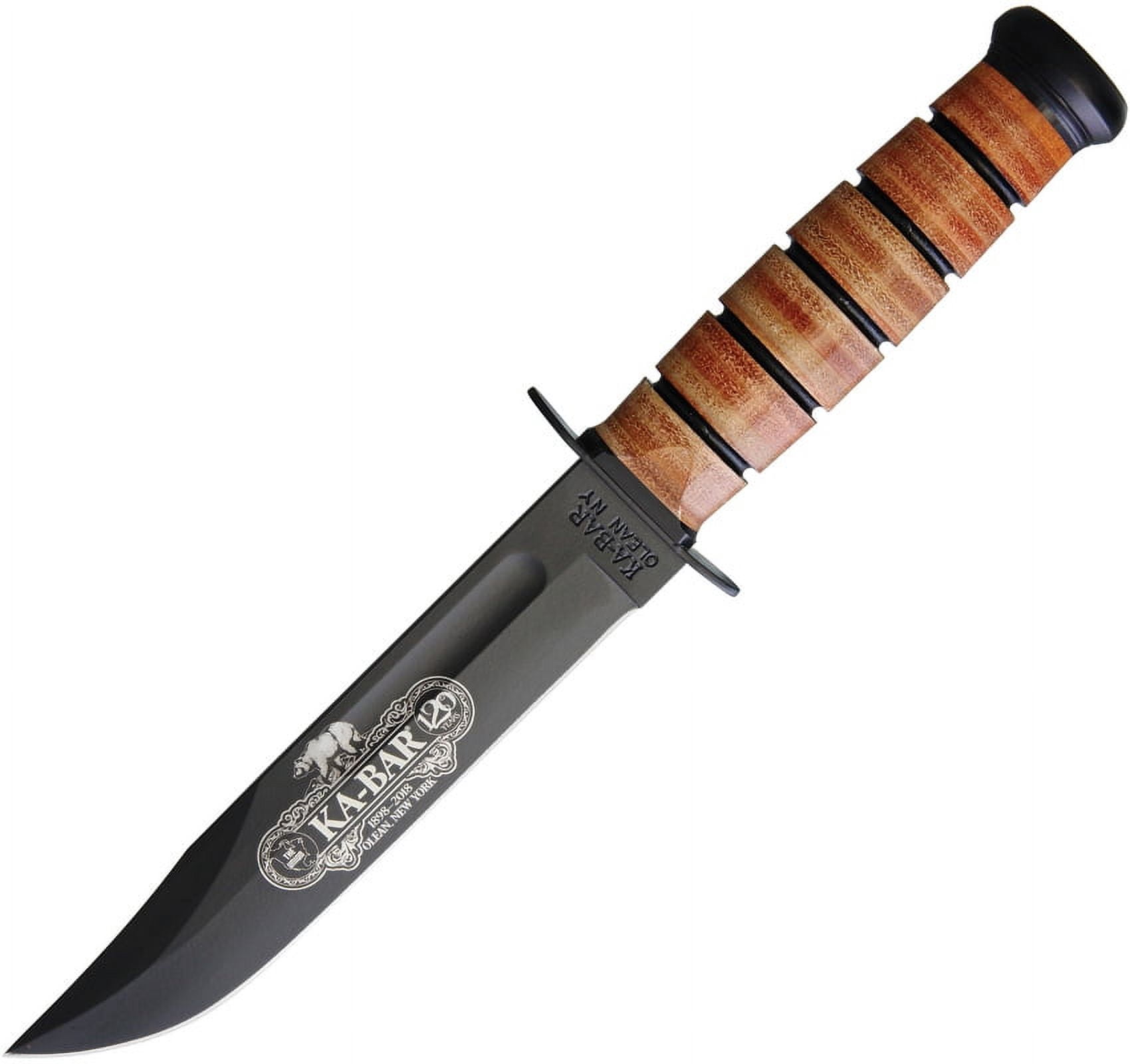 Ka-Bar 9191 120th Anniversary USMC Fixed 7" 1095 Cro-Van Black Clip Point Leather