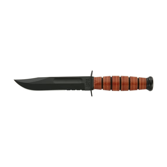 Ka-Bar Short Ka-Bar, USMC 5" Serrated Edge, Brown Leather Sheath (Clam Pack)