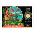 thumbnail image 1 of Ka-La The Sun Brand - Hawaiian Girl holds Basket of Fruit - Packed by Honolulu Fruit Company Ltd. - Vintage Fruit Crate Label c.1940s - Master Art Print (Unframed) 9in x 12in, 1 of 4