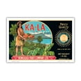 thumbnail image 1 of Ka-La The Sun Brand - Hawaiian Girl holds Basket of Fruit - Packed by Honolulu Fruit Company Ltd. - Vintage Fruit Crate Label c.1940s - Master Art Print (Unframed) 12in x 18in, 1 of 4