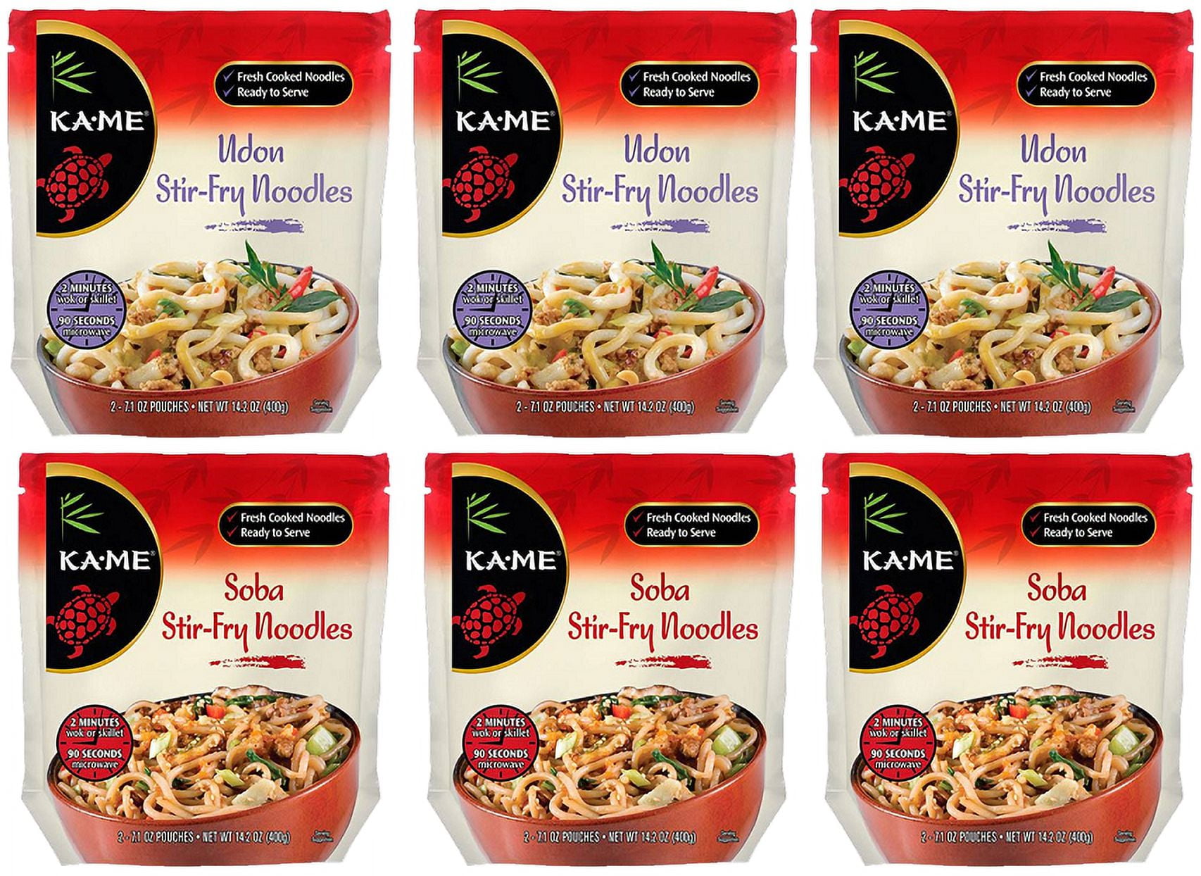 KaMe Udon & Soba Stir Fry Fresh Cooked Noodles, Variety 6Pack 14.2 oz. Bags
