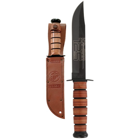 Ka-bar 9226 125th Anniversary USMC 7" Blade Leather Handle Fixed Knife