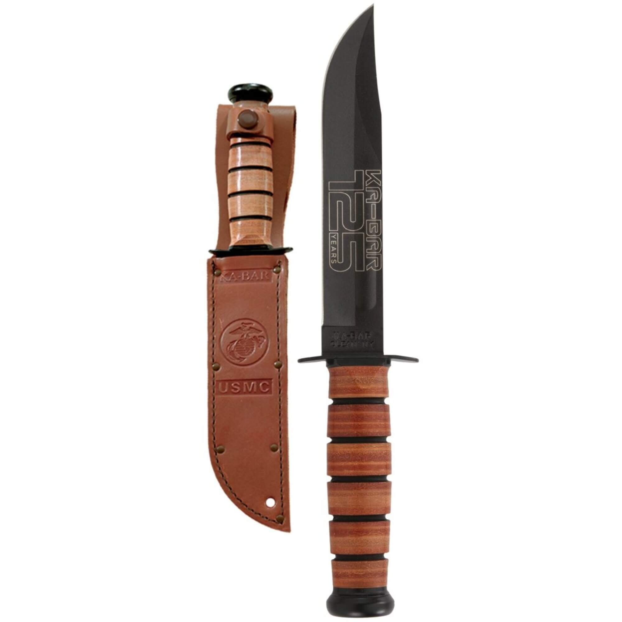 Ka-bar 9226 125th Anniversary USMC 7" Blade Leather Handle Fixed Knife