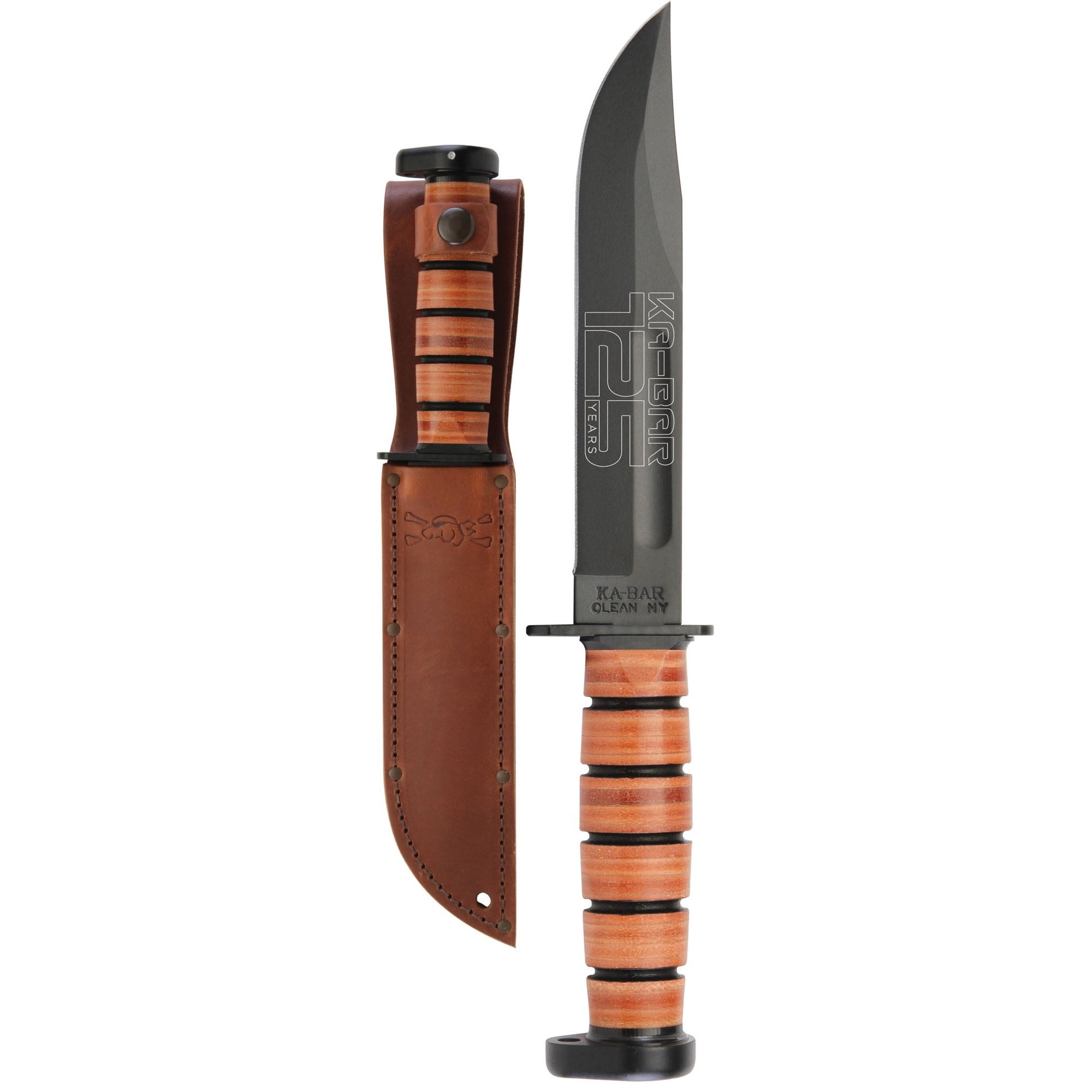 Ka-bar KA9228 125th Anniversary Dog's Head 7" Blade Leather Handle Fixed Knife