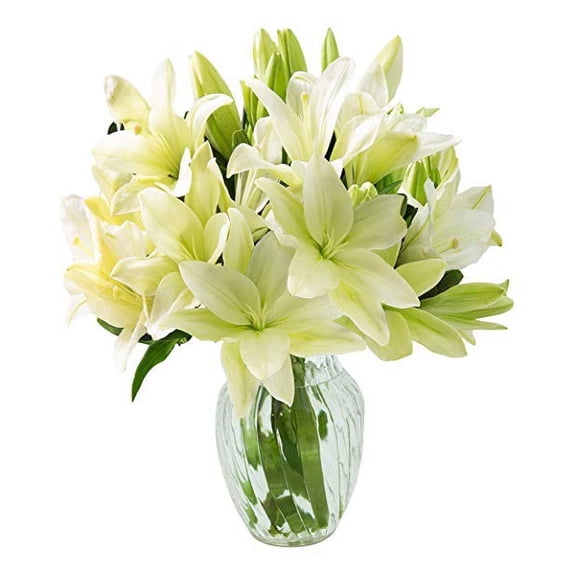 KaBloom : 10 Lilies and 3 greens in vase, Next-Day Delivery, Gift for Every Occasion.