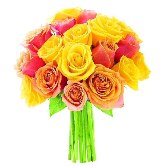 KaBloom : 12 Orange Roses, 12 Yellow Roses, 3 Greens, Next-Day Delivery, Gift for Every Occasion.