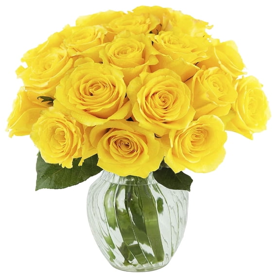 KaBloom : 24 stem of Yellow Roses With Vase, Next-Day Delivery, Gift for Every Occasion.