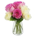 thumbnail image 1 of KaBloom : 3 Pink Rose 3 White Rose with Vase, Next-Day Delivery, Gift for Every Occasion., 1 of 1