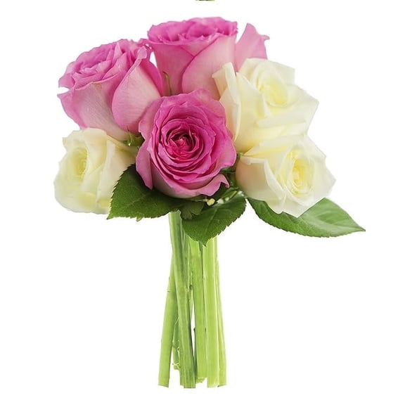 KaBloom : 3 Pink Roses, 3 White Roses with vase Next-Day Delivery, Gift for Every Occasion.