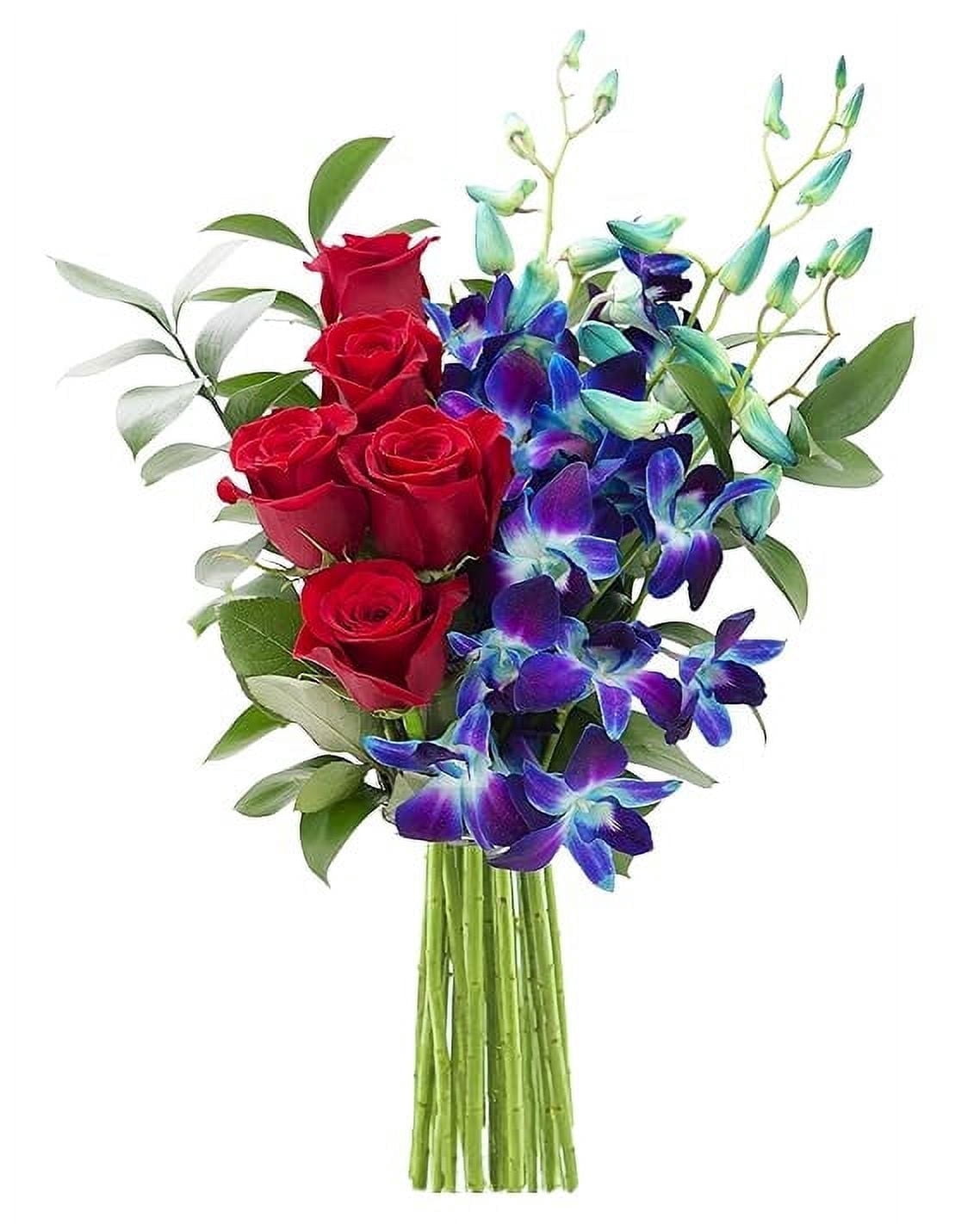 KaBloom : 5 Red Roses and 5 Blue Orchid Flowers Next-Day Delivery, Gift ...