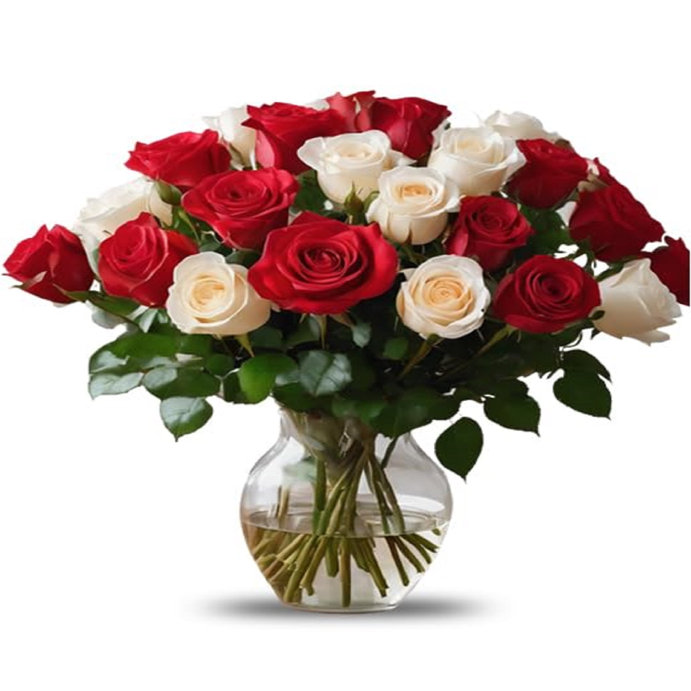 KaBloom : 6 Red Rose and 6 White Rose wigh Greens Next-Day Delivery, Gift for Every Occasion.