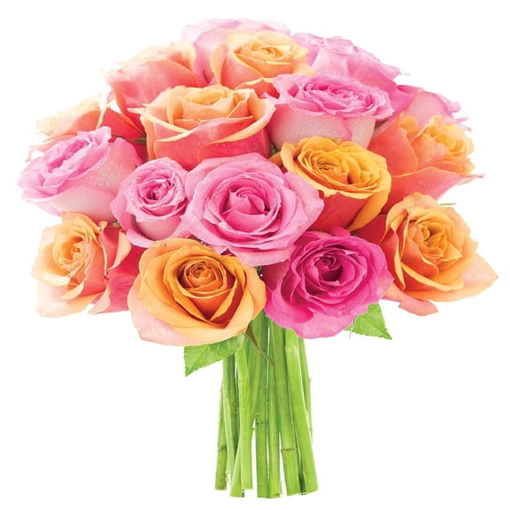KaBloom : Bouquet of 18 Orange and Pink Roses with Vase, Next-Day Delivery, Gift for Every Occasion