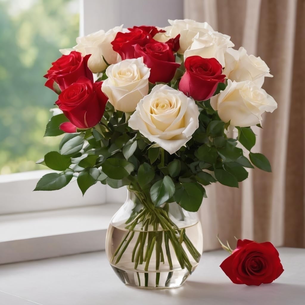 KaBloom : Bouquet of 6 Red Rose and White Rose Next-Day Delivery, Gift for Every Occasion.