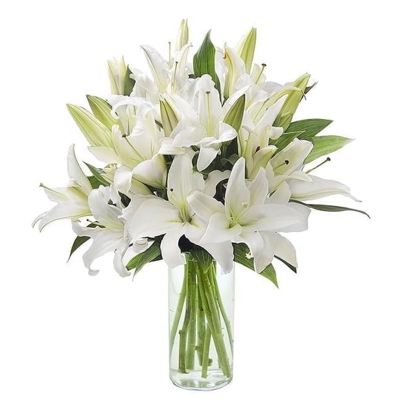 KaBloom : Bouquet of Fresh 10 White Lily with Vase, Next-Day Delivery, Gift for Every Occasion.