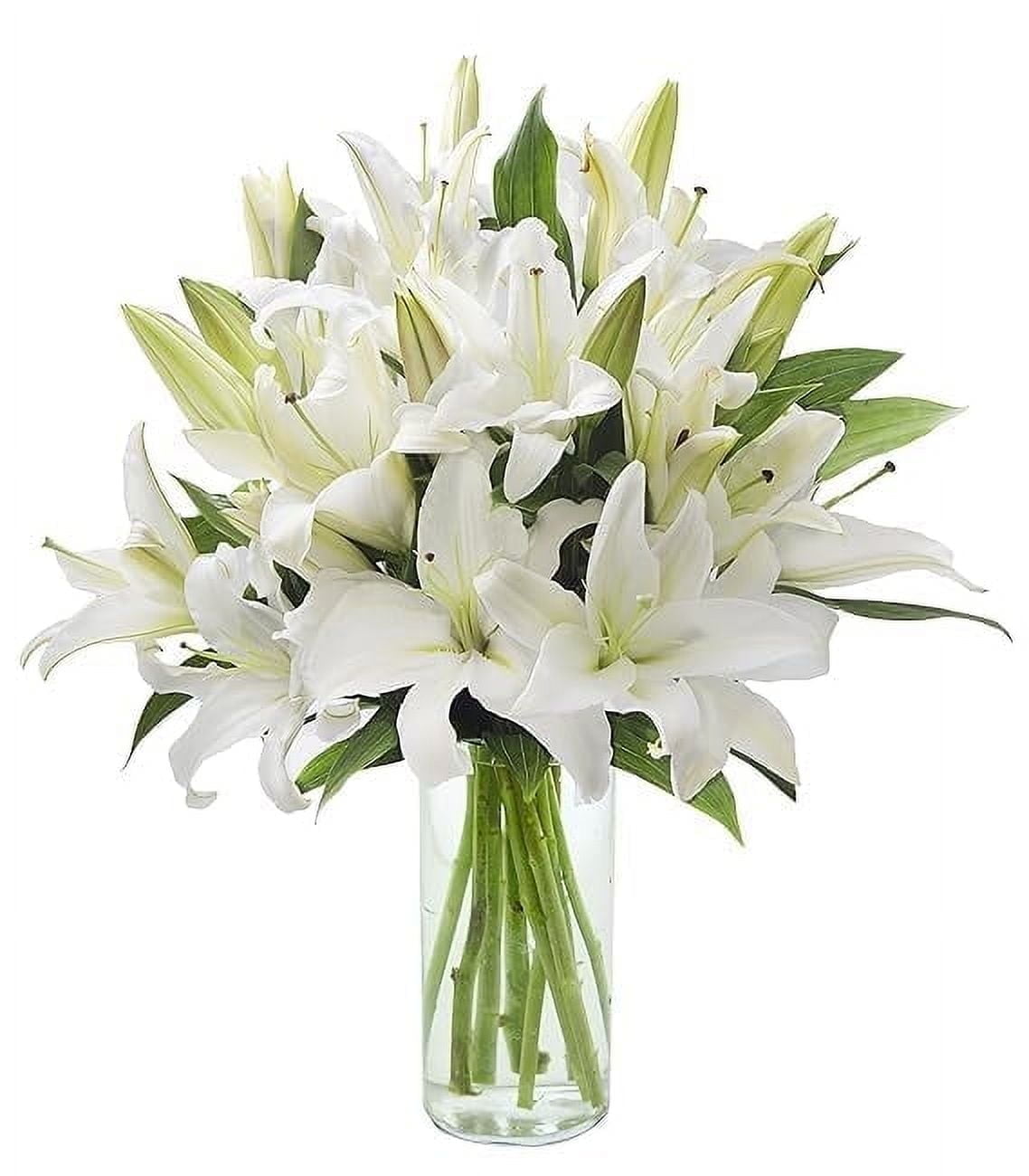 KaBloom : Bouquet of Fresh 10 White Lily with Vase, Next-Day Delivery, Gift for Every Occasion.