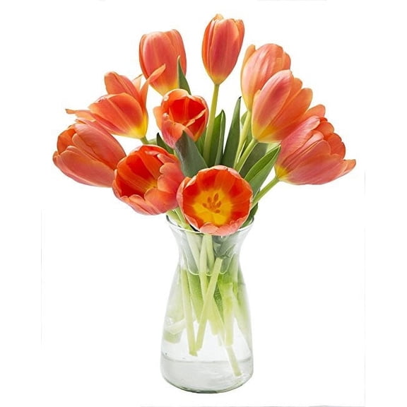 KaBloom : Bouquet of Fresh Orange Tulips with Vase, Next-Day Delivery, Gift for all occasions
