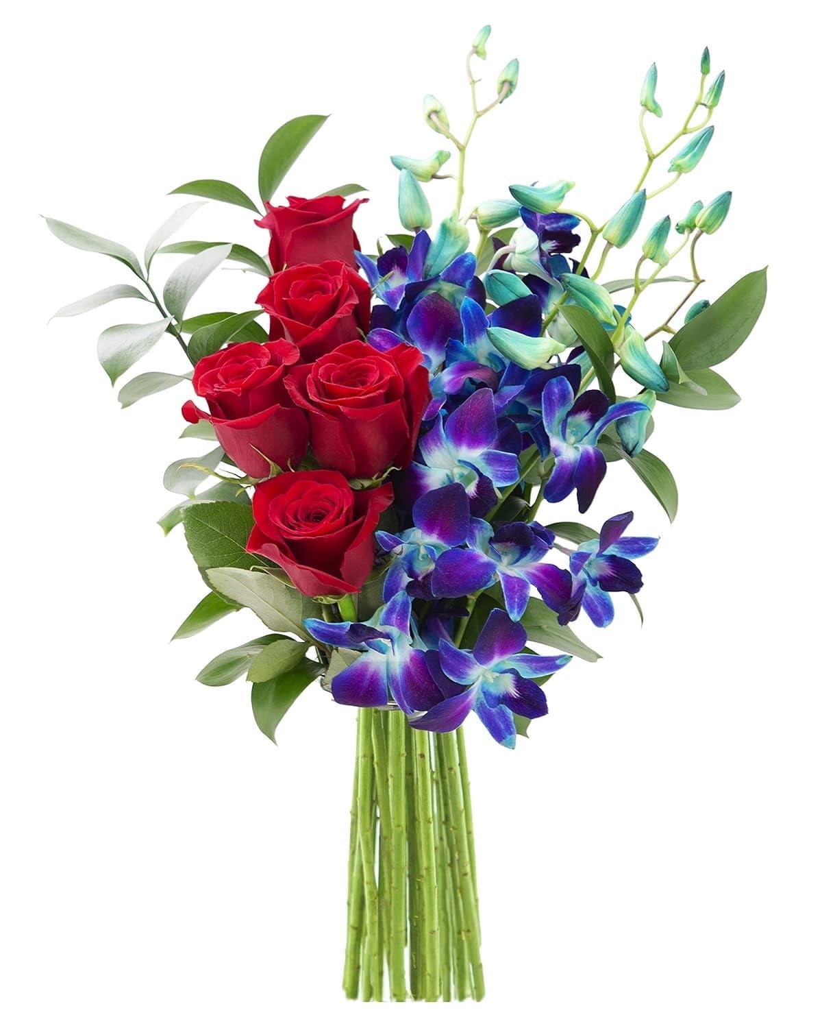 KaBloom : Bouquet of Fresh Red Roses and Blue Orchids , Next-Day Delivery, Gift for Every Occasion.
