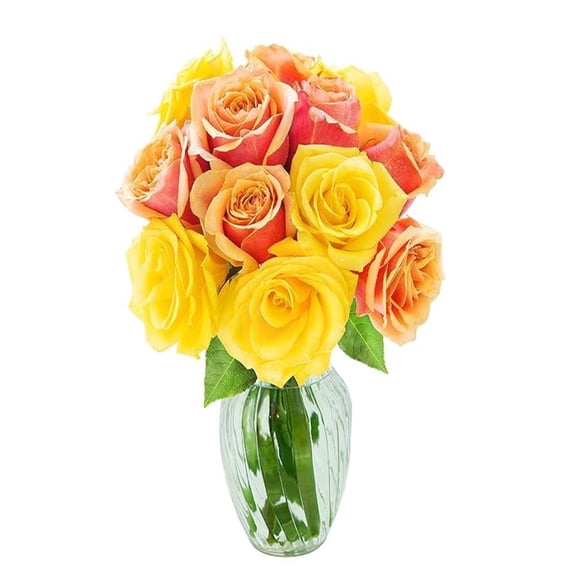 KaBloom : Fall Collections-Bouquet of 12 Orange Roses and Yellow Roses with vase