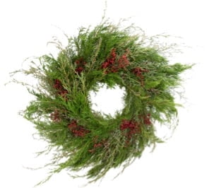 KaBloom Flowers - Fresh Cut USA Grown Holiday Wreaths - 22" Boxwood, Magnolia, Berries, Pine Cones