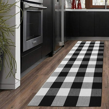 KaHouen Buffalo Check Black and White Plaid Runner Rug, 24" x 71"