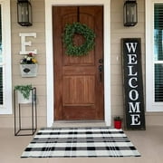 KaHouen Buffalo Plaid Outdoor Rug Black and White Rug 27.5 x 43 inches Cotton Hand-Woven Checkered Front Welcome Door Mat Indoor/Outdoor Area Rug for Front Porch,Kitchen,Entry Way,Living Room