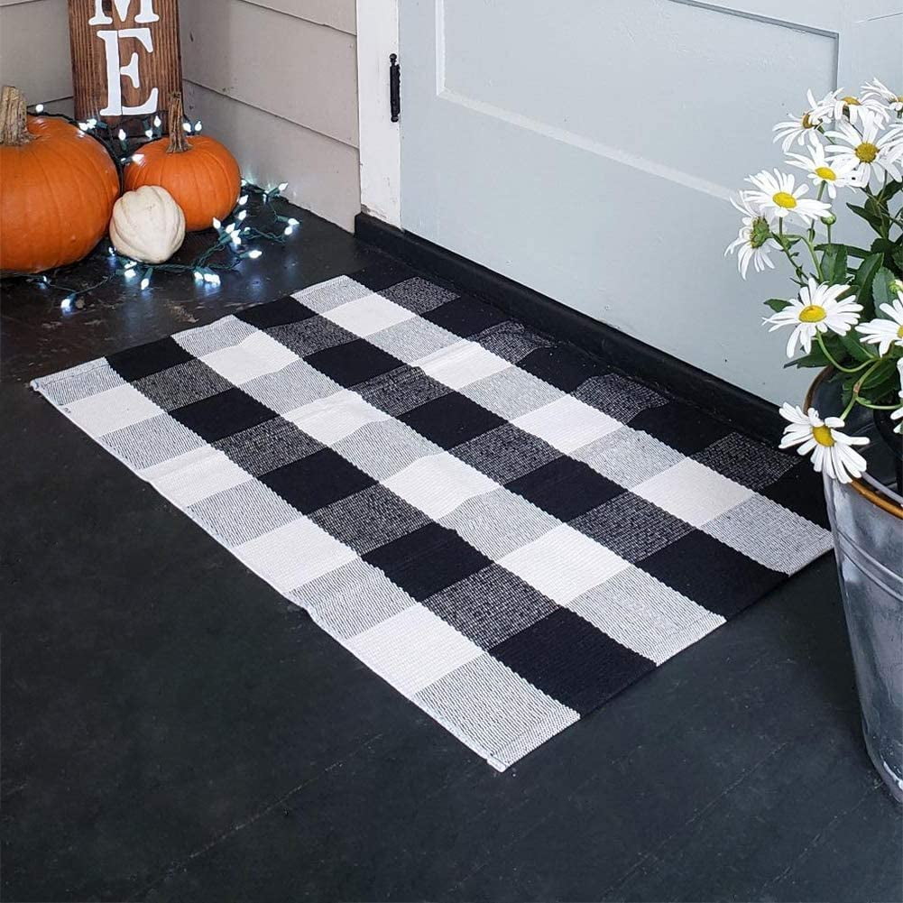 KaHouen Buffalo Plaid Rug 24"x36" Indoor/Outdoor Black and White