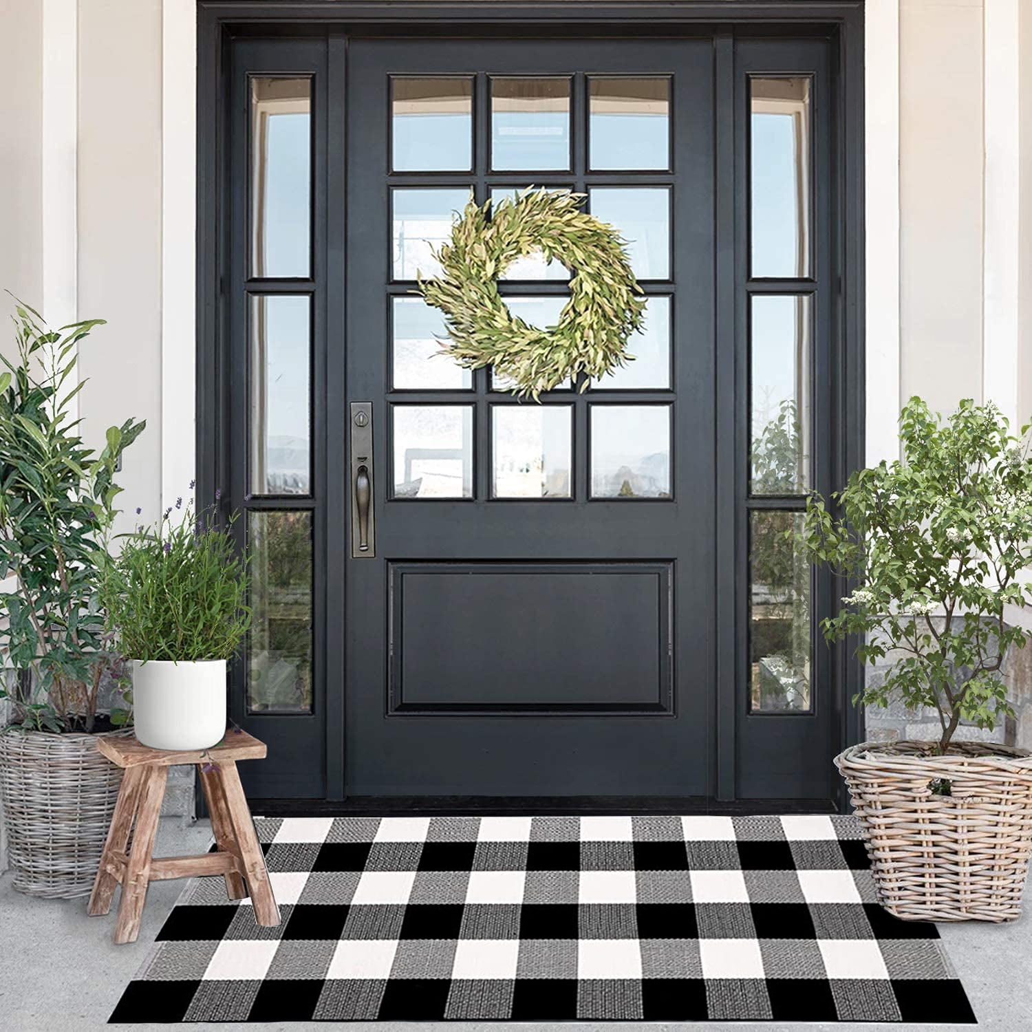 BOVEU Indoor Door Mat Front Door Mat, 20x 32 Checkered Geometric Doormat  Black Indoor Rugs, Thin Interior Door Mats for Entryway, Patio, Black