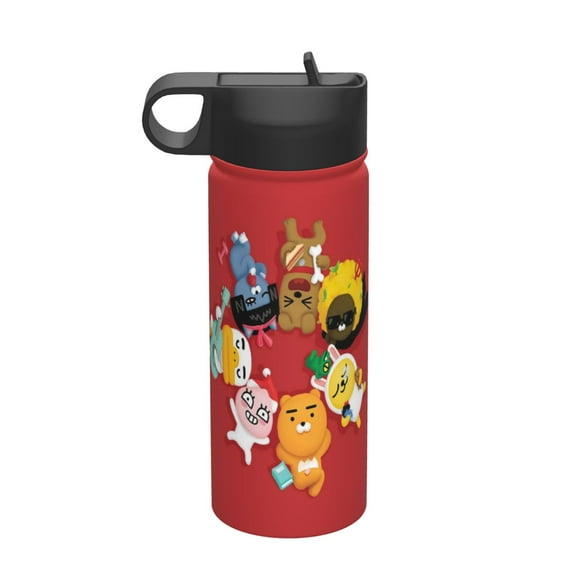KaKao And Friends Kids Insulated Water Bottle With Straw - 18 Oz Stainless Steel Double Wall Vacuum Cup, Leakproof, Bpa Free, Suitable For Boys And Girls