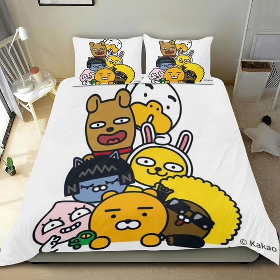 KaKao and Friends Themed Bed Sheet Set Three Piece Set 53x79 In ches Comfortable And Skin Friendly Unique Design Creating A Star Studded Night Home Decor Gifts For Family Friends fans