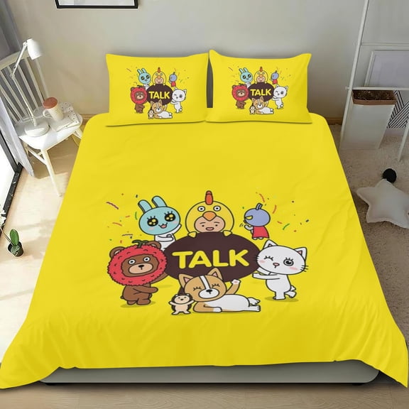 KaKao and Friends Themed Bed Sheet Set Three Piece Set 53x79 In ches Comfortable And Skin Friendly Unique Design Creating A Star Studded Night Home Decor Gifts For Family Friends fans