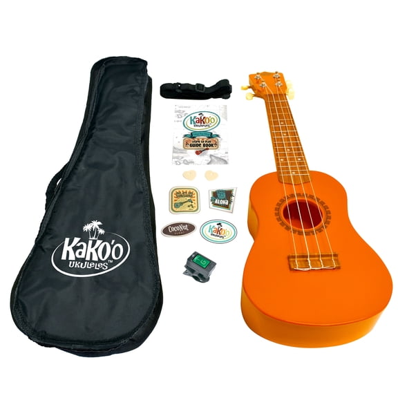 KaKo'o: 21" Professional Soprano Wooden Ukulele Set - Sunrise Orange - Easy To Tune, Beginner To Advanced Players, Ages 5+
