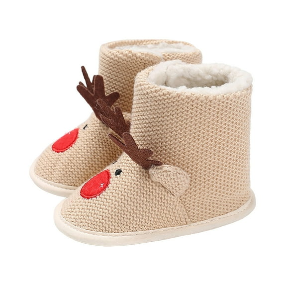 KaLI_Store Baby Girls Boys Winter Warm Boots Snow Booties Christmas Slip On Walking Shoes Beige,12-18 Months