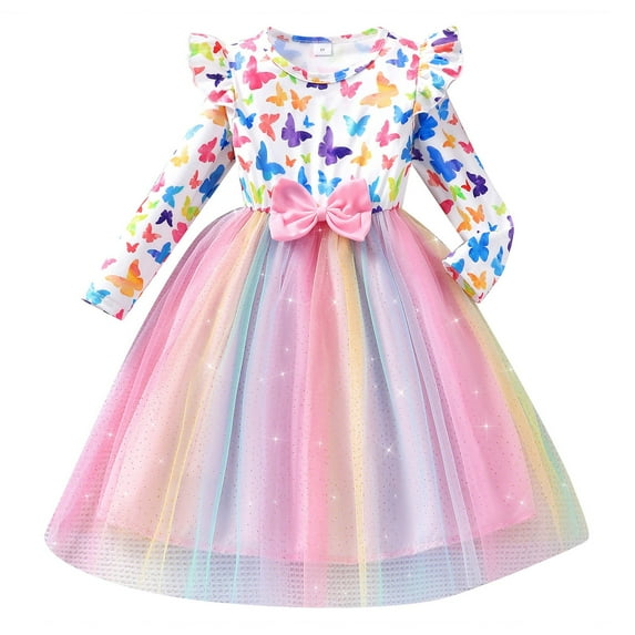 KaLI_Store Girl's Dresses Fall Winter Long Sleeve Ruffle Lace Holiday Party Dress Pink,Size 7 T