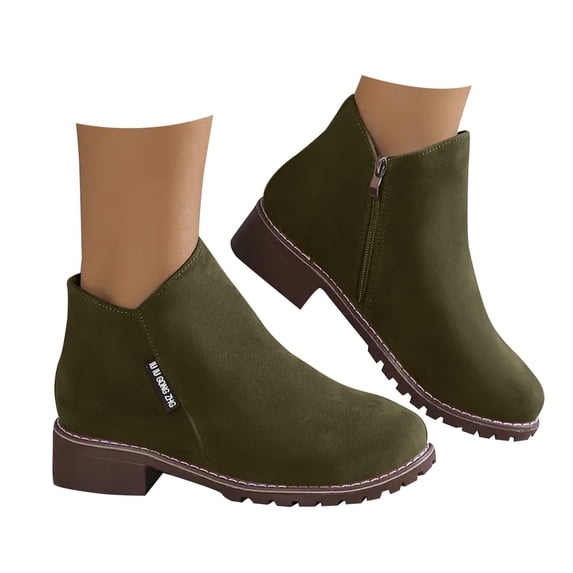 KaLI_Store Low Heel Ankle Boots for Women Warm Retro Walking Boot Winter Christmas Zip Up Womans Boots Clearance Z2-Green,9