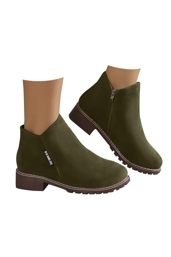 Low Heel Ankle Boots for Women Warm Retro Walking Boot Winter Christmas Zip Up Womans Boots Clearance Z2-Green,9