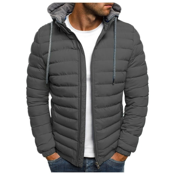 KaLI_Store Men Puffer Jacket Cotton Lightweight Puffer Jacket Winter Coats With Hood Grey,XL