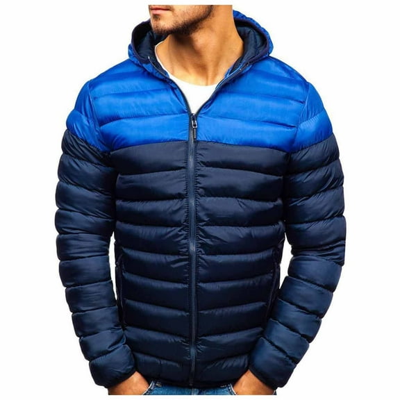 KaLI_Store Men Winter Jackets Warm Coats Full Zip Puffer Jacket Quilted Insulated Jacket Warm Puffy Jackets Navy,3XL