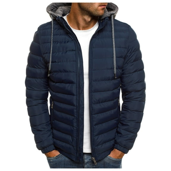 KaLI_Store Men's Lightweight Packable Puffer Jacket with Hood Warm Puffy Winter Jacket Coats Insulated for Ski Hiking Travel Navy,2XL