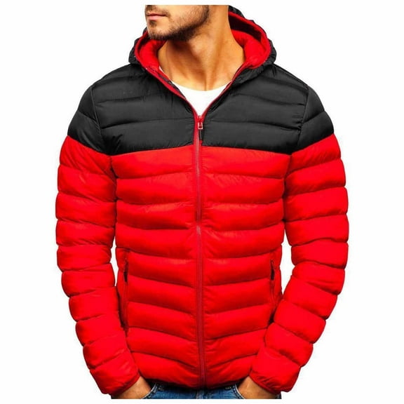 KaLI_Store Men's Lightweight Packable Puffer Jacket with Hood Warm Puffy Winter Jacket Coats Insulated for Ski Hiking Travel Red,S