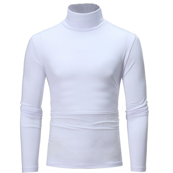 KaLI_Store Mens Solid Color Slim Fit Knitted Pullover Casual Turtleneck Sweater Long Sleeve Tops Z4-White,L
