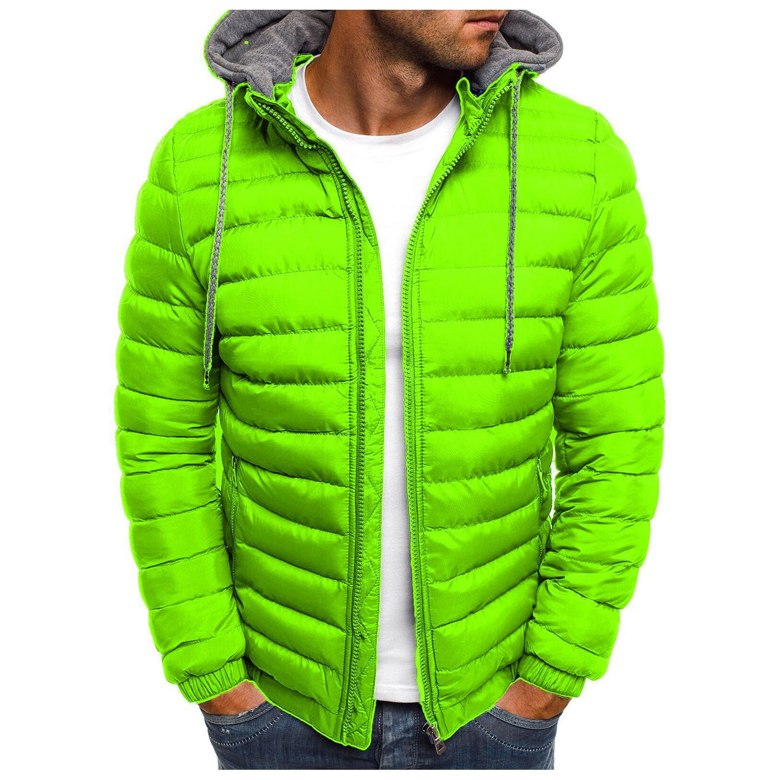 KaLI_Store Puffer Jacket Men Solid Hooded Cotton Lightweight Packable ...