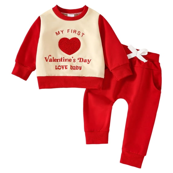 KaLI_Store Toddler Baby Boy Clothes Contrast Color Boys Long Sleeve Letter Sweatshirt Pants Set Fall Winter Outfit Fall Winter Set Red,0-6Months
