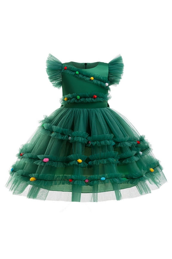 Toddler Baby Girls Christmas Dress Red Long Sleeve Princess Dress Fall Winter Party Dress Puffy Skirt Green,Size 9-11 T