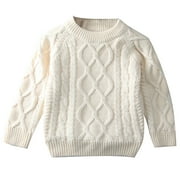 KaLI_Store Toddler Boy Sweater Knitted Sweater 3 6 9 12 18 24 Months 2t 3t 4t 5t Long Sleeve Solid Warm Fall Pullover White,Size 3-4 T