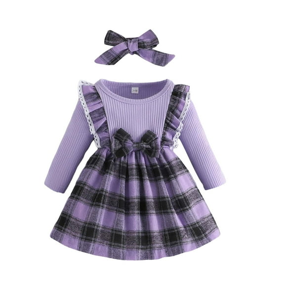 KaLI_Store Vintage Princess Toddler Baby Girls Christmas Dress Long Sleeve Ruffle Tutu Dress Wedding Birthday Party Fall Winter Clothes Purple,9-12 Months