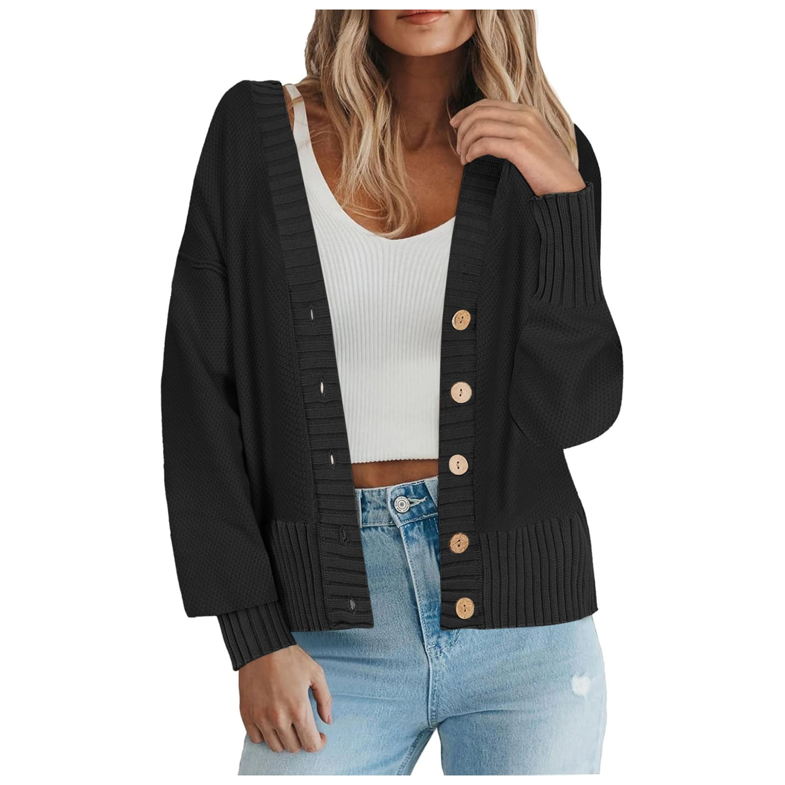 トップス OUAT 011- BLACK OFFICE CREWNECK CARDIGAN Ouat Black