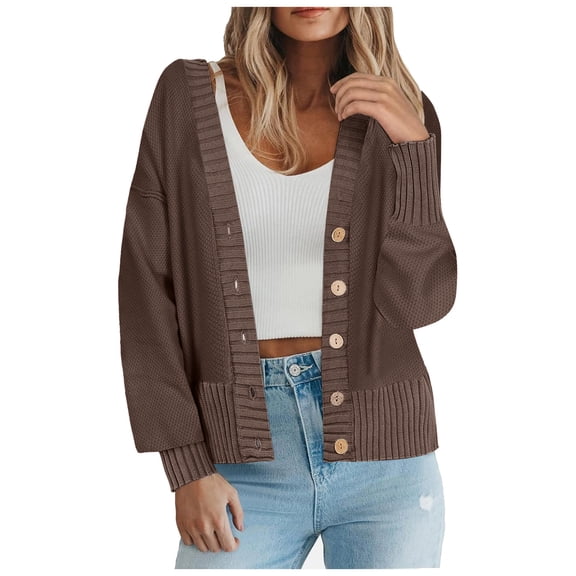 KaLI_Store Womens Open Front Long Sleeve Button Knit Cardigan Sweater Fall Clothes(Z1-Coffee,M)